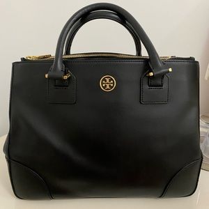 Tory burch black Robinson double zip tote bag